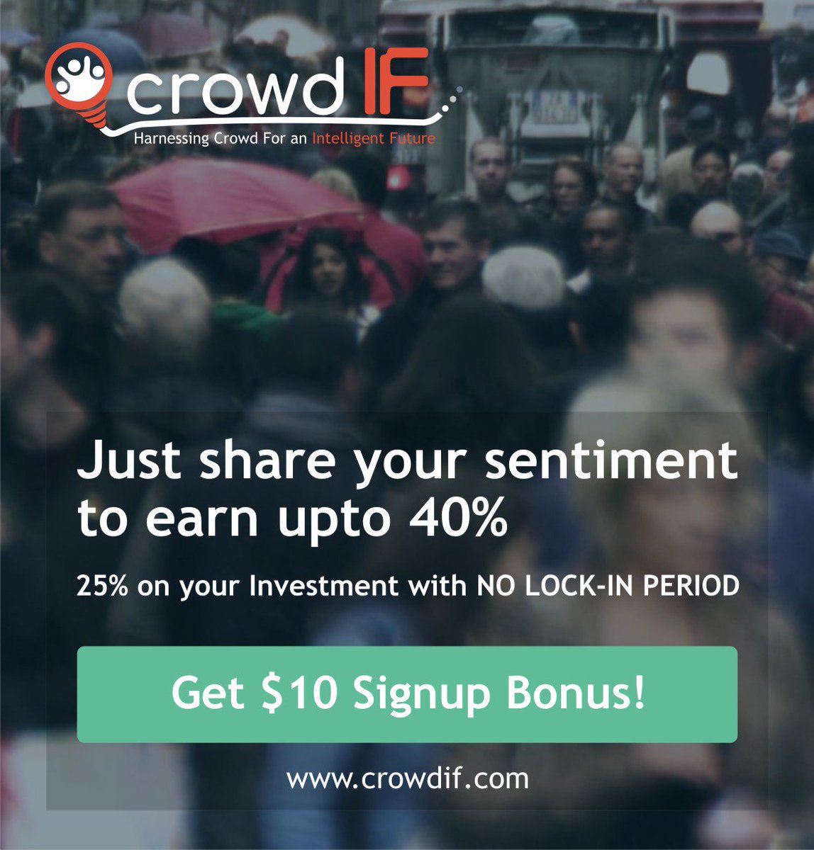 CrowdIF - Collective Intelligence Program ( C-CIP ), wherein the design  of the program is innovative and has been crafted strategically and has a  revolutionary nature so the every member can making enormous profits!

#crowdif #bitcoin #cryptocurrency #MLM #NetworkMarketing