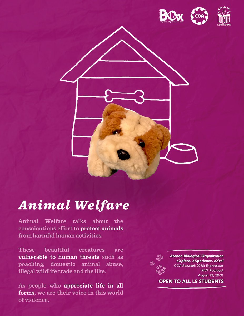 ateneobox's tweet image. Do you also care for our furry friends? Join Ateneo BOx to take action through Bring-your-own-dog Day &amp;amp; The Life Exhibit!

Color your world with BOx at @COARecWeek 2018: Expressions
August 24, 28-31, 2018
MVP Roofdeck
#ColorYourRecWeek #Expressions2018 #AllForBOx #BOxRecWeek2018