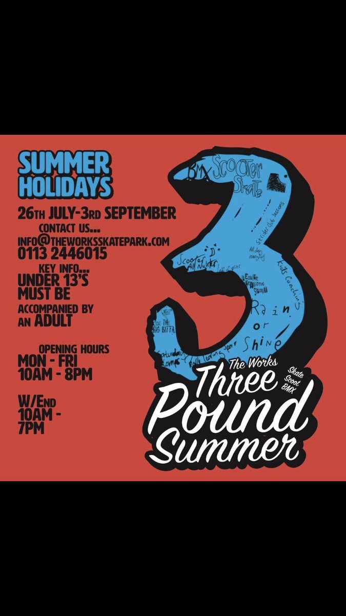 TheWorksLeeds's tweet image. Get on down! £3 all day sessions running till the 2nd of September, make use of this summer holiday bargain. 🛴🚲