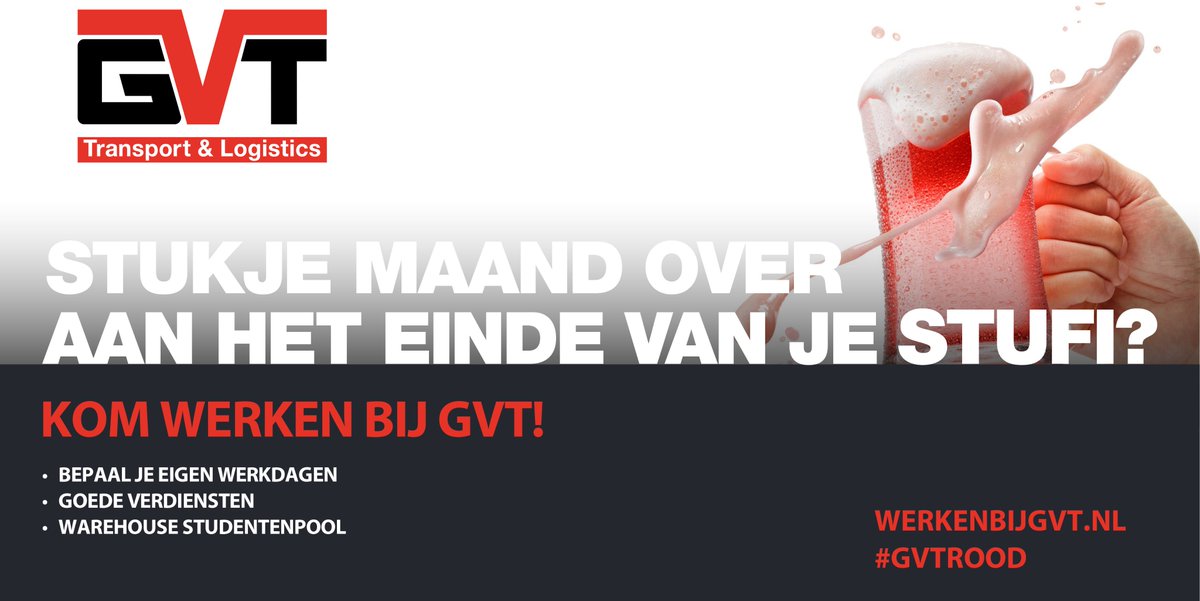 Hé student! Bijbaan nodig?
Kom werken bij GVT!
#topweek #bijbaan #student #gvtrood
werkenbijgvt.nl/werkenbijgvt-p…