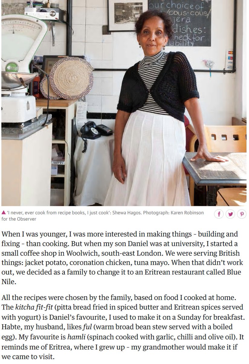 Woolwich's <a href="/bluenile73/">Blue Nile Cafe</a>, Shewa Hagos speaks to the <a href="/guardian/">The Guardian</a> about setting up her Eritrean restaurant called Blue Nile. Check it out. theguardian.com/food/2018/aug/… …