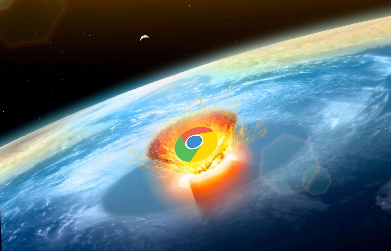 Chrome icon as asteroid destroying the Earth.