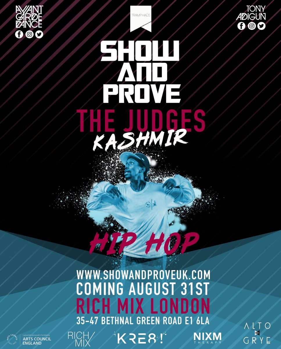 ! NEWSFLASH ! We are excited to introduce Kashmir Leese as our HIP HOP JUDGE!

! FRIDAY 31ST AUGUST !
4:30PM REGISTRATION 
6:30PM START
RICHMIX, LONDON

Comment on the event page with your name and style to sign up! ow.ly/lwmf30lts5U #hiphopbattle #ukbattle #seeyouthere!
