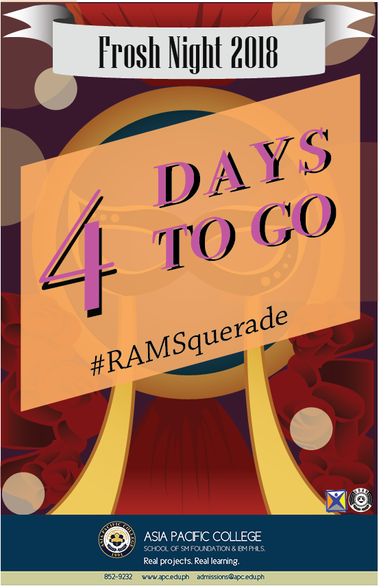 apcrams's tweet photo. We're counting 4 days before the Frosh Night 2018: RAMSquerade! π Are you ready to get acquianted in your masks? We can't wait to see you at the APC Cafeteria on the 24th! π
Save the date.08.24.18
#RAMSquerade #FroshNight2018 #PhantomOfTheOpeRAMS #NUAsiaPacificCollege #APCat27 https://t.co/RAX57rAWSE