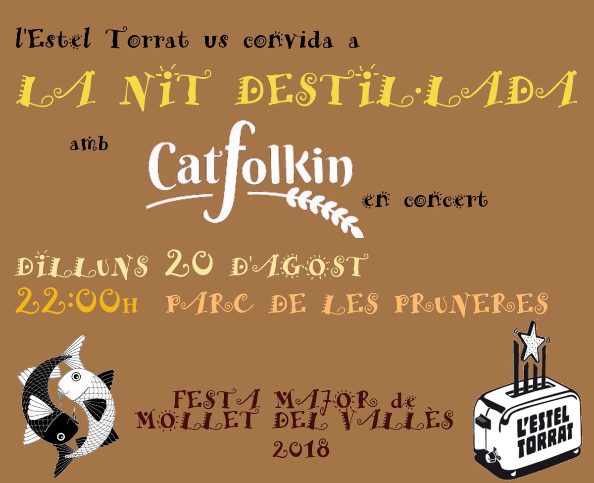 aramolleterc's tweet photo. No tens plans per aquesta nit? Gaudeix de la festa major de #Mollet amb la #NitDestil·lada que organitza #EstelTorrat. 

Actuació gratuïta del grup 🎤@catfolkin  😎👌🏻

📍Parc de les Pruneres
🕰 22:00 P.M
#FestaMajorMollet2018 #FMMollet2018 https://t.co/F6IOGNhXmD