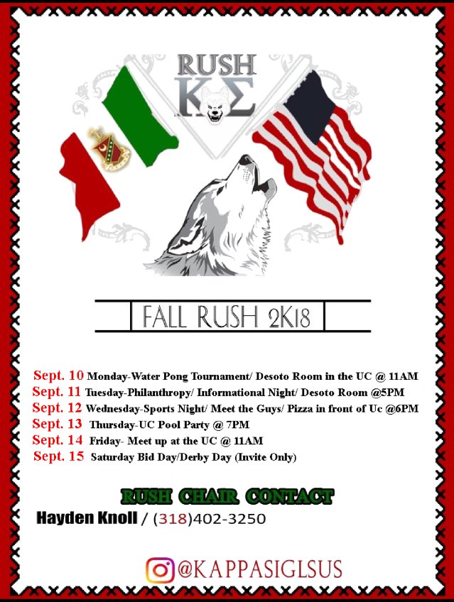 Last night’s Back to School Bash was great, and now it’s time for school! Don’t let those Monday scaries get you down though because rush season is upon us! We have prepared a rush week that is sure to have everyone talking. Come see what we are all about!! 😏
#rushΚΣ