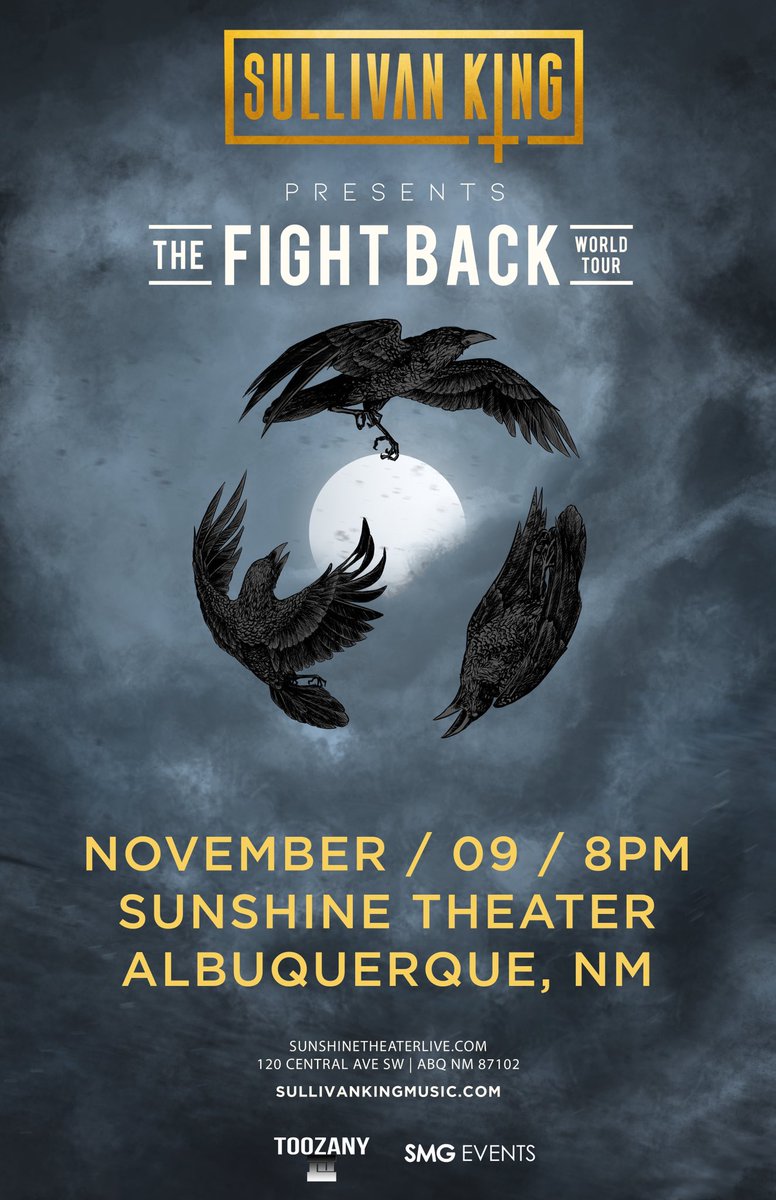SMGEVENTS's tweet photo. [Announcement]

ABQ! We’re shaking the ground with SULLIVAN KING on Nov.9th at Sunshine Theater 👊🏼

Tickets ON SALE NOW at https://t.co/q52JBkLwmO https://t.co/ixJRoyoOh4