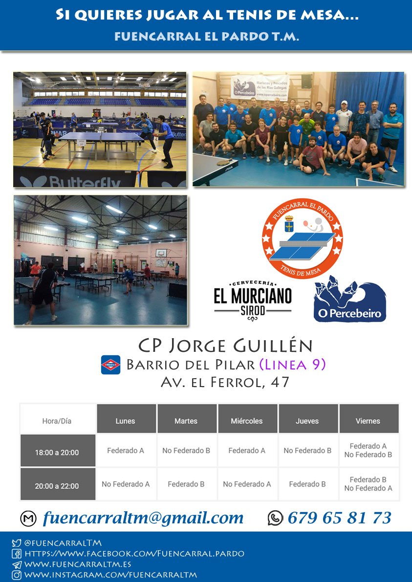 FuencarralTm's tweet photo. Seguimos trabajando en la nueva temporada, ya tenemos horarios de entrenamiento para la nueva temporada.

El mejor #TenisDeMesa ha llegado al barrio de #fuencarral de #Madrid https://t.co/uxf8EJ2Eas