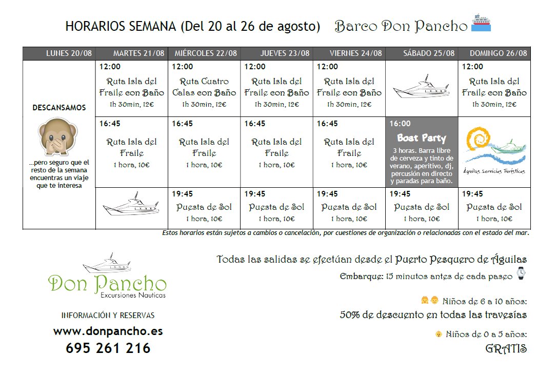 ¡Holaaaaaa! Te traemos, como cada semana, los horarios de los próximos días 📆¿Has elegido ya tu paseo? 😛
¡Ojo! 👀 Hay varias modificaciones 😬