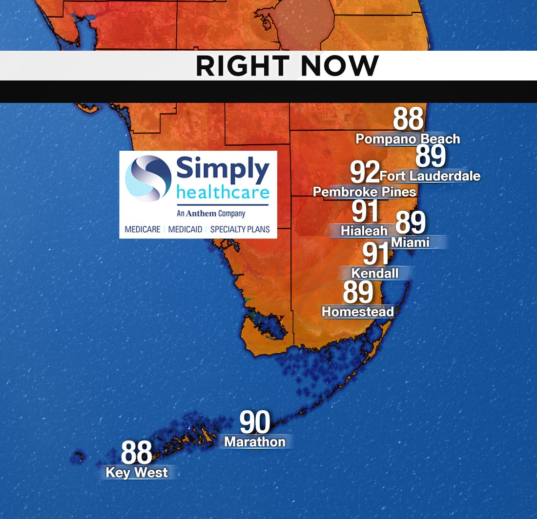 It's 2PM, here are south Florida's current temperatures. #BROWARD #MIAMIDADE #FLKEYS Presented by Simply Healthcare https://t.co/HiSfFpu81e