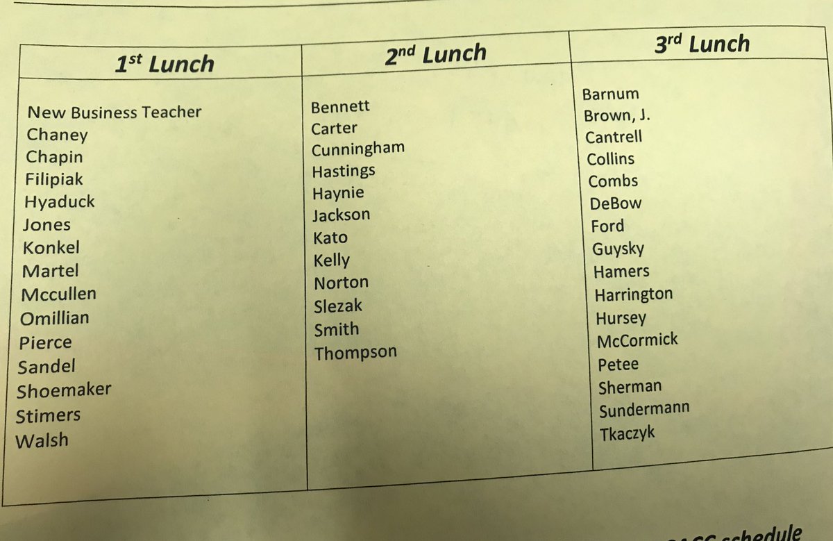 SchafersStir's tweet photo. 1st trimester lunch schedule. https://t.co/tWkg1nRze9