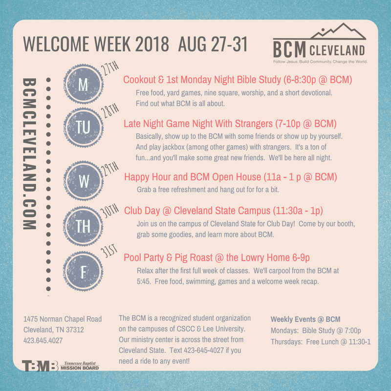 Welcome Week 2018 (August 27-31) bcmcleveland.com/2018/08/20/wel…