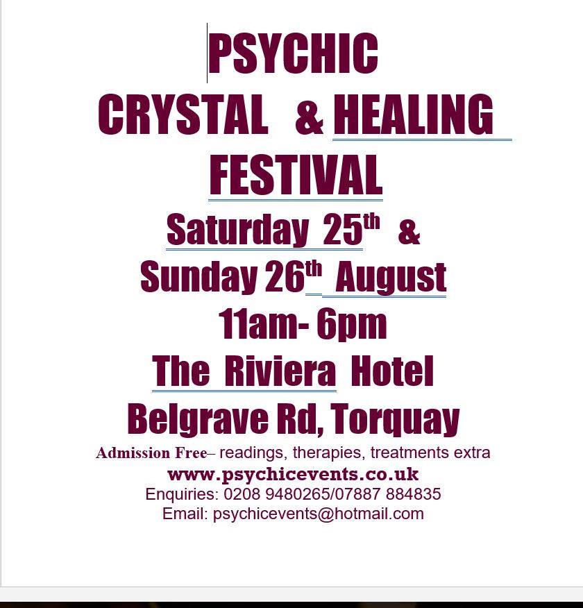 Not long to go now until this fab 2-day #Psychic Weekend in #Torquay takes place in a few days.... always a great energy with free demonstrations throughout the 2 days @BoostTorbay @Torquay @torquaydevon @TorquayLover @CoPsychicEvents