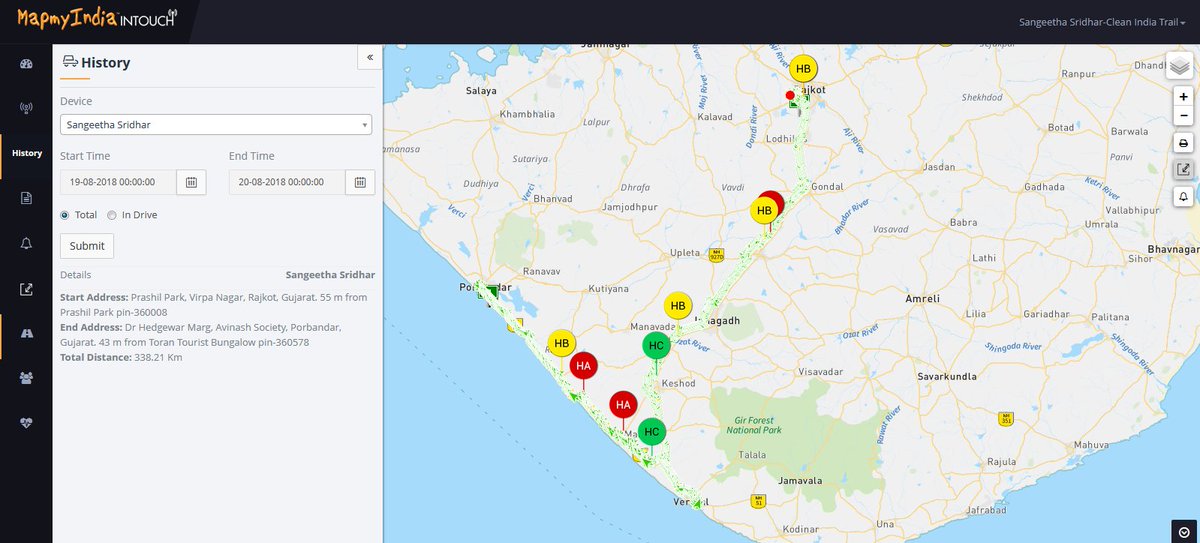 MapmyIndia's tweet image. On the #cleanIndia Trail, Sangeetha Sridhar reaches the iconic destination of Porbandar, the birthplace of Mahatma Gandhi. With #tracking services on trip history, location search and tracking her #livelocation keeps everyone following her updated with her trail.
