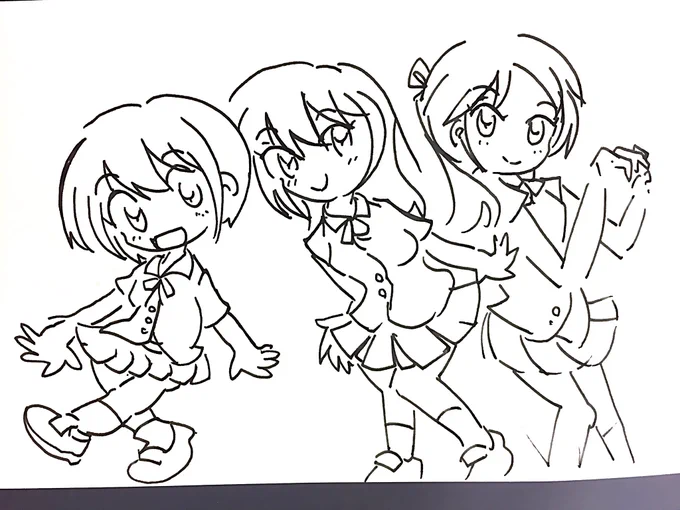 ディフォルメの練習。手とか脚の描き方をいろいろ変えてみる 