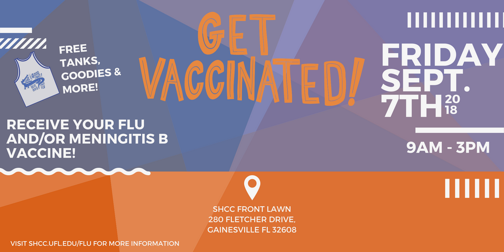 ufshcc's tweet photo. Our #ChompTheFlu Kick-Off Event is scheduled for Friday, Sept. 7! For the first time ever, we are also offering the Men B vaccine! 🐊
Join us for FREE tanks, food and freebies and GET VACCINATED! RSVP to get updates and important info about the event: https://t.co/mgzSJX2juD https://t.co/88mr3oWukE