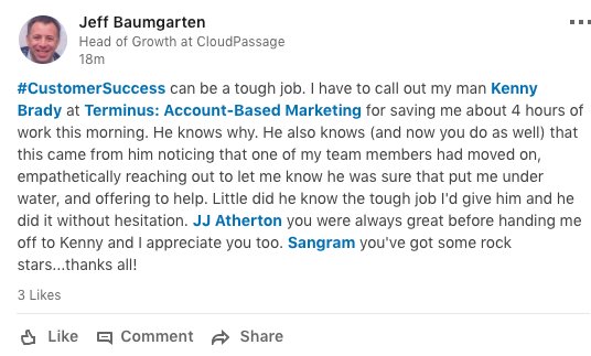 brennazenaty's tweet photo. This is what #CustomerSuccess is all about, and what drives every member of the team at @Terminus each day. @Jeff_Baumgarten we are lucky to be able to work alongside resilient practitioners like you and your team - you are in great hands with @KennyBrady8! https://t.co/hBcWUwGQPu