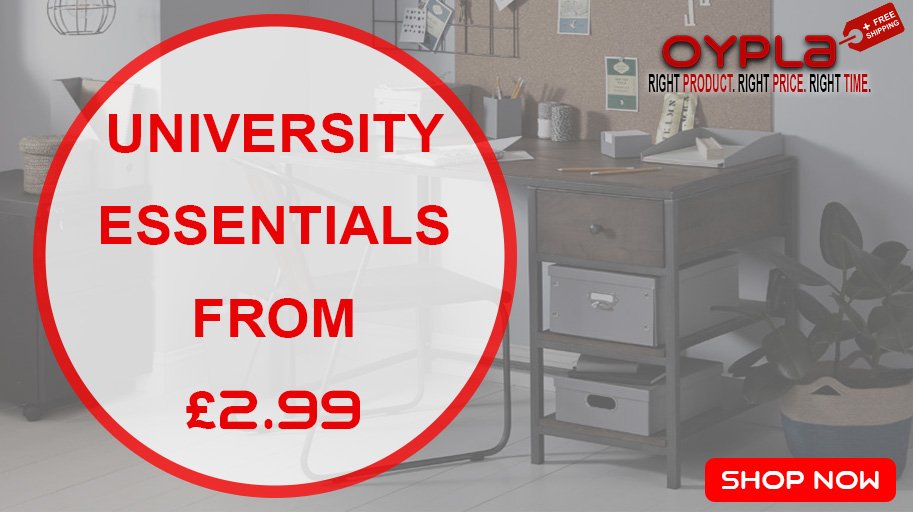 oypla's tweet image. Going off to Univeristy in september? 
We've got all of your #UniversityEssentials right here ready just in time for #freshers
url.oypla.com/LXabA
Plus FREE UK Delivery!
#Oypla #University #freshers2018 #workhardplayhard #movingday #Moving #Congratulations
#nextsteps