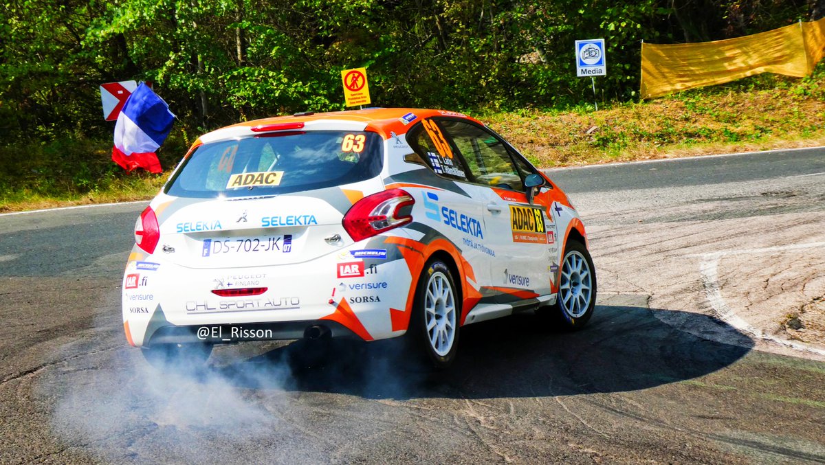El_Risson's tweet photo. @TadeLario and Tatu Hämäläinen #208R2 @ChlSport finish 30th O/A ! Winner WRC3 and 1st class RC4. #RallyeDeutschland #WRC 2018. Well done !!! #FlyingFinn @RallyFinland https://t.co/y0A9veLbA3