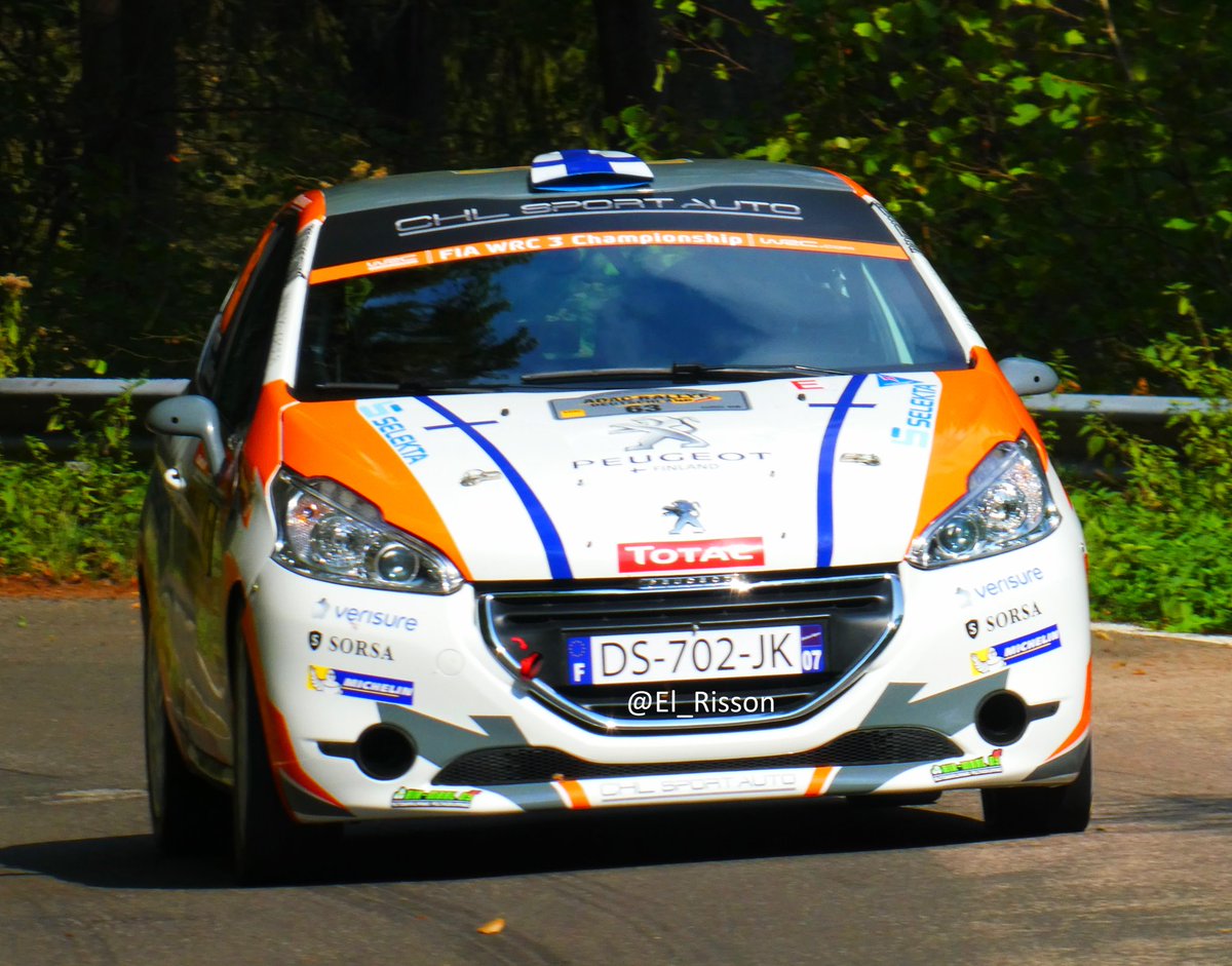 El_Risson's tweet photo. @TadeLario and Tatu Hämäläinen #208R2 @ChlSport finish 30th O/A ! Winner WRC3 and 1st class RC4. #RallyeDeutschland #WRC 2018. Well done !!! #FlyingFinn @RallyFinland https://t.co/y0A9veLbA3