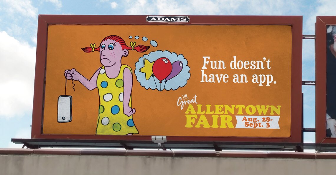 Put your phones down and enjoy the sights, sounds, tastes and thrills that only the <a href="/AtownFair/">Allentown Fair</a> can deliver.
#fair #billboards #advertising #illustration #funny #dontlickyourphone
