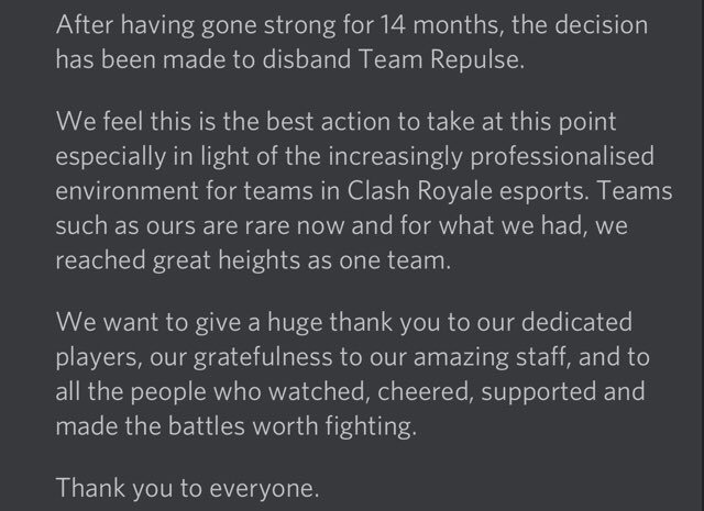 Announcement from Team Repulse.