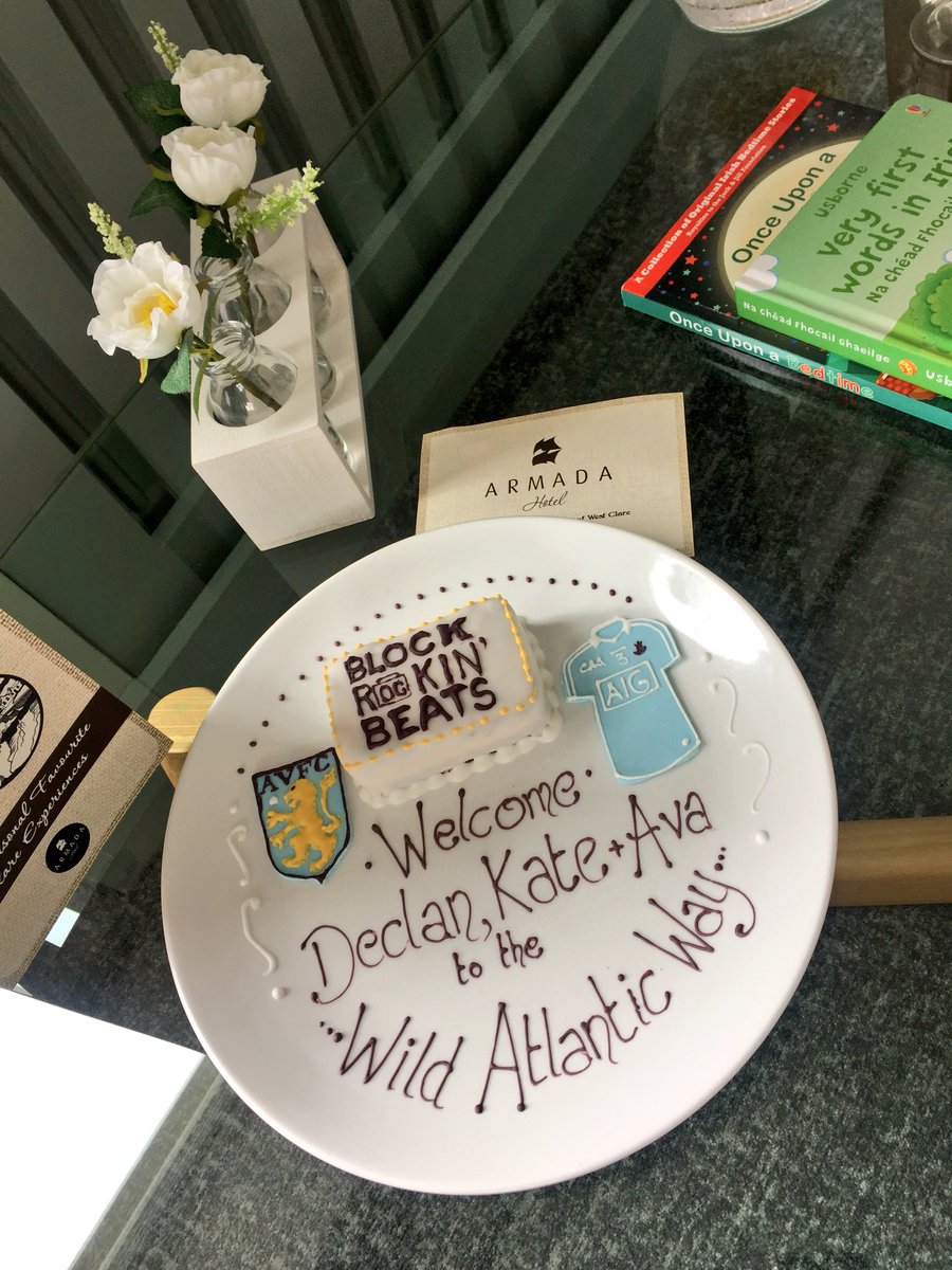 DecPierce's tweet photo. Aston Villa, The Dubs and Today FM... on a cake! The most AMAZING welcome by the team at @ArmadaHotel Spanish Point Co. Clare! WOW!!! #AVFC #UpTheDubs #BlockRockinBeats @TodayFM #WildAtlanticWay #Clare 😍 https://t.co/uYhBW5pDro