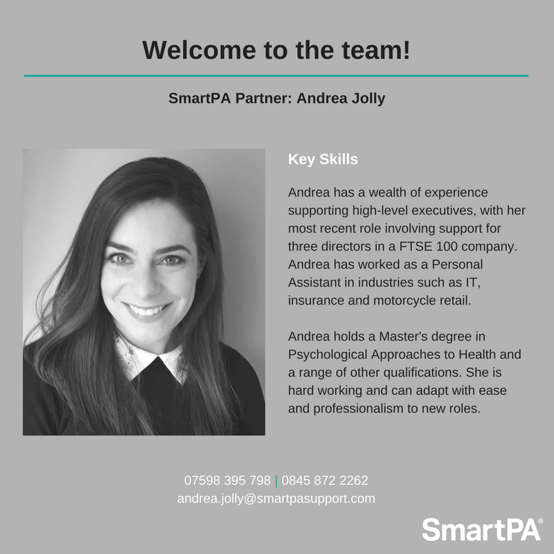 Smart_PA's tweet photo. Another warm welcome into the SmartPA community, Andrea Jolly! Andrea will be operating in Northern Ireland and her key strengths lie in research, communication, diary management and travel management. #welcome https://t.co/Kq1qQFRPDf