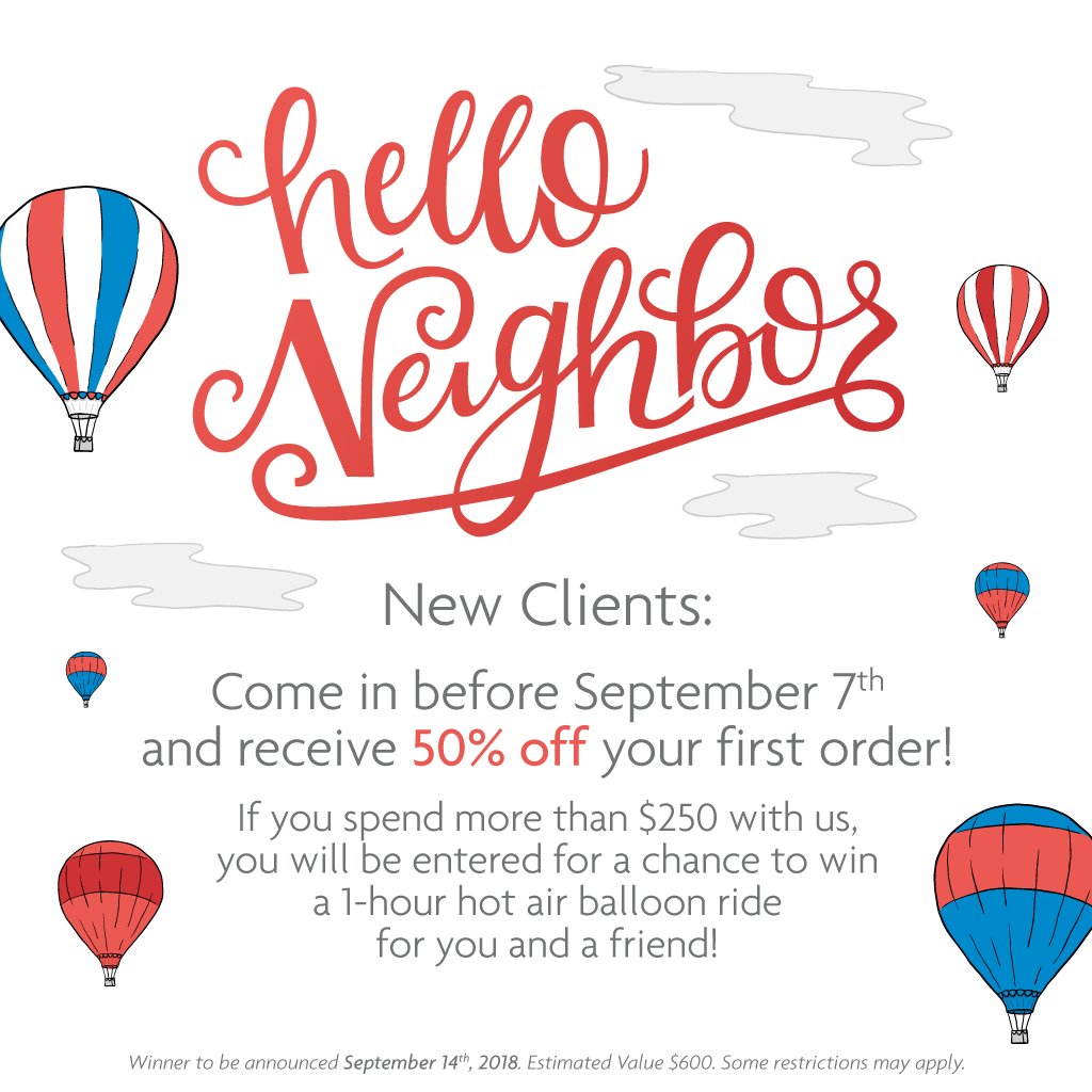 zzhousedesign's tweet photo. Just a reminder that NEW clients will receive 50% off their first order with us if they mention this promotion 🎈 If you spend $250 on your first order, you will be entered for the chance to win a hot air balloon for you and a friend! Email us for more details 💃 https://t.co/urvdEKNP0f