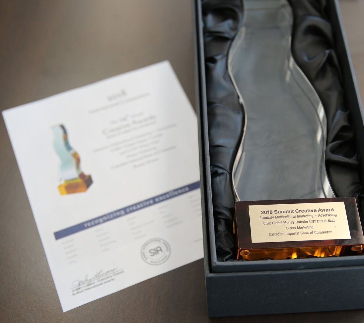 EngageEthnicity's tweet photo. We are honored to have received the 2018 Summit Creative Award for our work with CIBC on their Global Money Transfer Service. Congratulations to the team, and thank you to all our employees for their hard work and dedication! #ethncitymatters #ethnicity #multiculturalismainstream https://t.co/JyehNBO8PJ