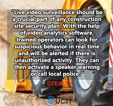 UCITOnline's tweet photo. Live video surveillance should be a crucial part of any construction site security plan. With the help of video analytics software, trained operators can look for suspicious behavior in real time... https://t.co/y3vbwblto2 #constructionsolution #theftprevention #construction https://t.co/KjuIFHLKHU