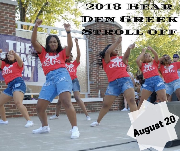 Don’t forget to attend the Bear Den Greek Stroll Off today at 6:30pm at the amphitheater right in front of the Student Center! #GoGreek #GoBears