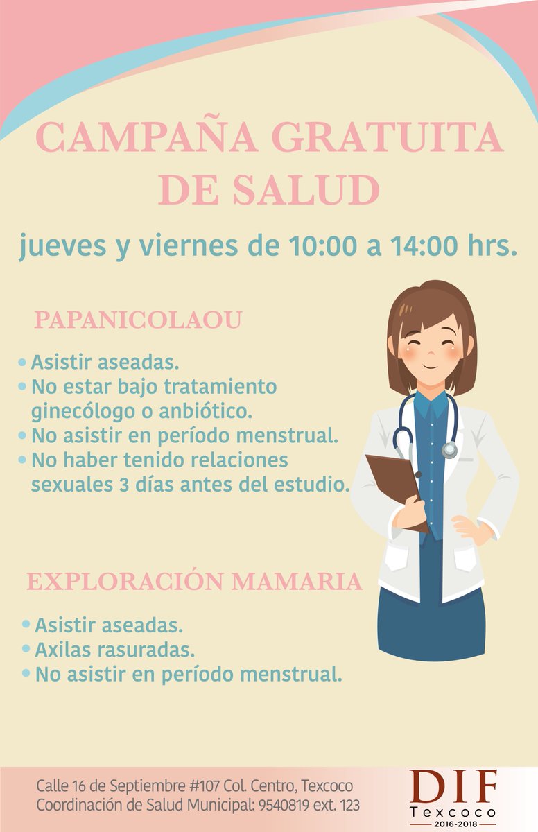 DIFTexcoco's tweet photo. Te esperamos este jueves 23 y viernes 24 de agosto te esperamos a nuestra jornada de salud gratuita. https://t.co/NjUNghLEFp