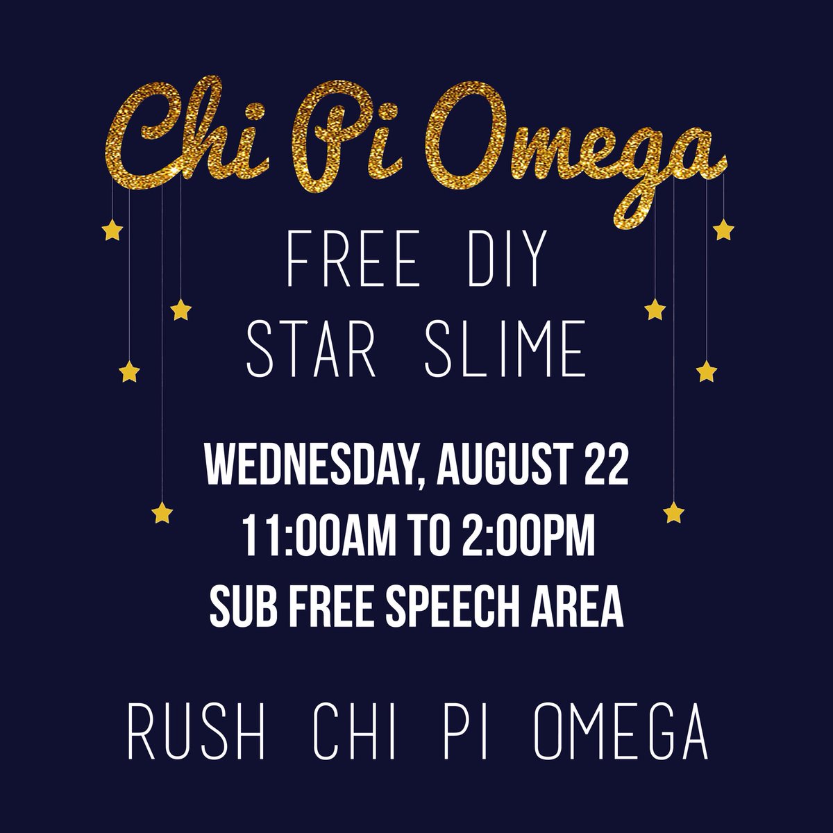 ChiPiOmega's tweet photo. Don’t miss out on ΧΠΩ’s FREE DIY Star Slime during #RaiderWelcome! We will be outside the @ttusub in the free speech area on Wednesday 8/22 from 11AM-2PM with supplies for you to make your own cosmic creation. Rush #ChiPiOmega 🦌🌙💙 #TTU22 #TTU21 #TTU20 #TTU19 https://t.co/WJ6y7d8MIF