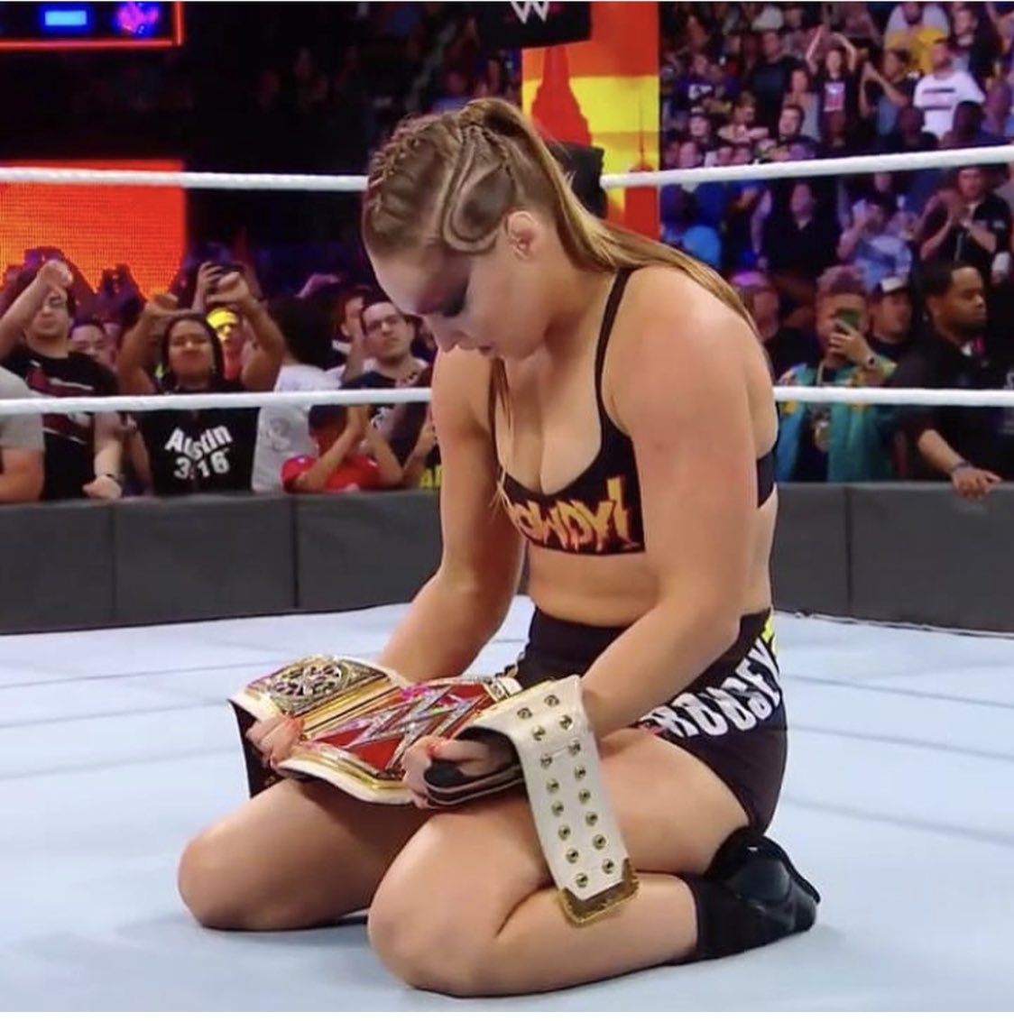 RondaRousey's tweet photo. The creativity of fate never ceases to amaze me... I do not take this responsibility lightly. I will devote every fiber of my being to carry on and elevate the legacy of the scores of women who gave their bodies and hearts to the @wwe to get us this far. #rawwomenschampionship https://t.co/gUTMVDQyKO