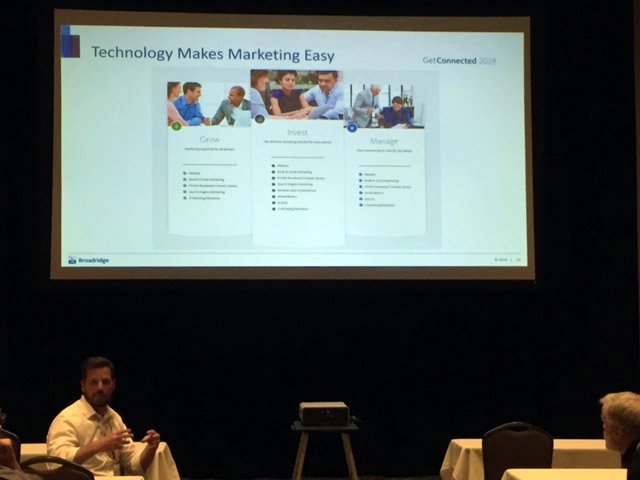 BroadridgeAS's tweet photo. Technology is paving the way for easy, efficient modern advisor marketing, as explained by Broadridge’s Carlo Macchi at yesterday’s #GetConnected2018 pre-conference. Learn how to modernize your advisor marketing with this video: https://t.co/J1TMQwiSKL https://t.co/5trg41oFsH