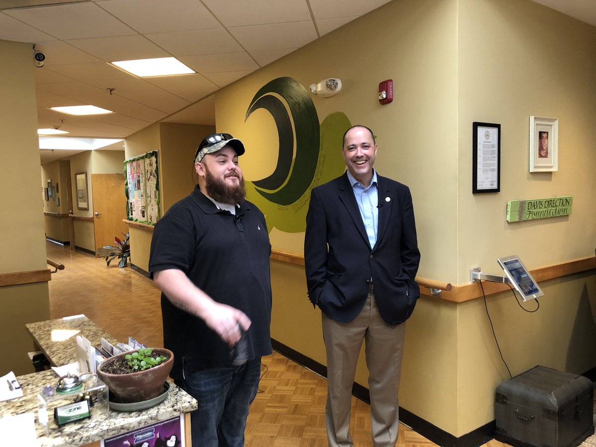Georgia_AG's tweet photo. This morning, I visited @DavisDirection’s The Zone with  @cobbcountygovt DA Vic Reynolds, a Recovery Community Organization supporting long-term recovery and re-entry for those suffering from #substanceabuse. A big thanks to Justin and “Ollie the Lab” for the tour. https://t.co/9UXnpNjAuE