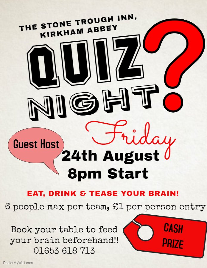 StoneTroughInn's tweet photo. We've got loads going on for the #AugustBankHoliday starting with another #QuizNight on Friday from 8pm, and our #TerraceParty on Saturday afternoon - not to mention our famous #Sunday #Carvery served alongside out full menu! #livemusic #quiz #familytime #SundayFunday https://t.co/1mhaXVqLxv