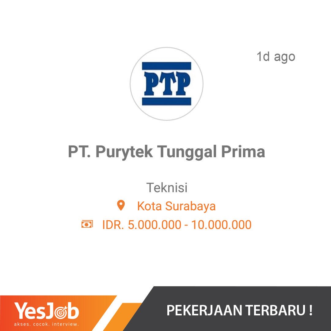 YesJobApp's tweet image. Dicari tenaga teknisi di Surabaya, apakah profile anda sesuai dengan lowongan kerja ini? Kalo Ya, buruan download aplikasi YesJob di HP kamu dan pastikan kalian memasukkan data dan profile yang sebenar2nya. Setelah itu tinggal tunggu notifikasinya, bersiap2lah utk lsg interview!