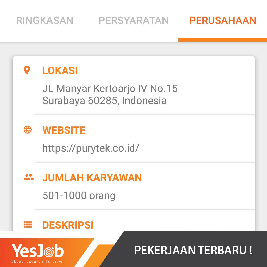 YesJobApp's tweet image. Dicari tenaga teknisi di Surabaya, apakah profile anda sesuai dengan lowongan kerja ini? Kalo Ya, buruan download aplikasi YesJob di HP kamu dan pastikan kalian memasukkan data dan profile yang sebenar2nya. Setelah itu tinggal tunggu notifikasinya, bersiap2lah utk lsg interview!