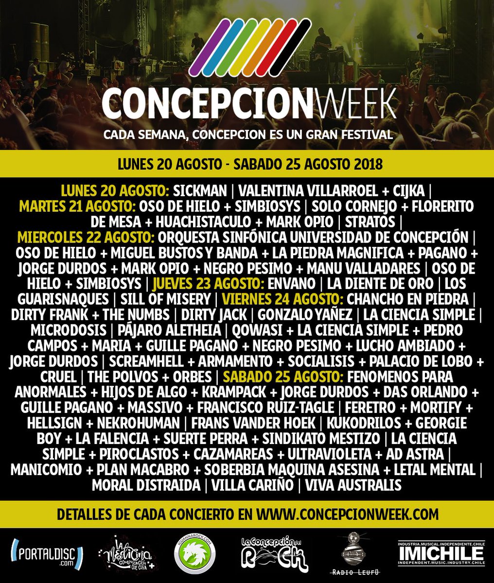 Esta semana en ConcepcionWeek! Todos los detalles en concepcionweek.com ✨ @IMICHILE @SoloArtistasCL @SonidosDelPais @IguannaRock @Musicachilenacl @Radio_Leufu @Concerockmusica @estrellaconce @casadesaludcl @DiarioConce @Muni_Concepcion