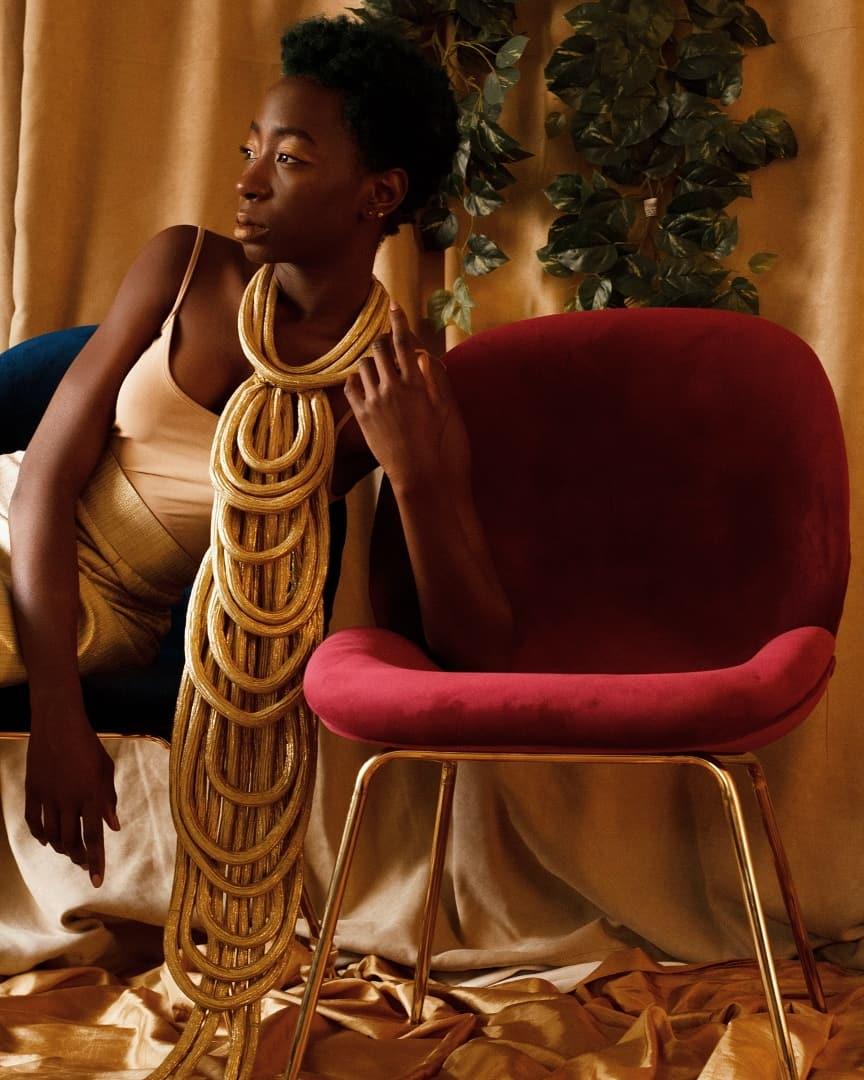 MaFashio's tweet photo. You may not feel like it everyday, but you are gold baby, solid gold.

|Velvet Dining Chairs &amp; Flora: Orca Deco| 
|Outfits: @ChisomaLombe | https://t.co/trlGVPJVu2