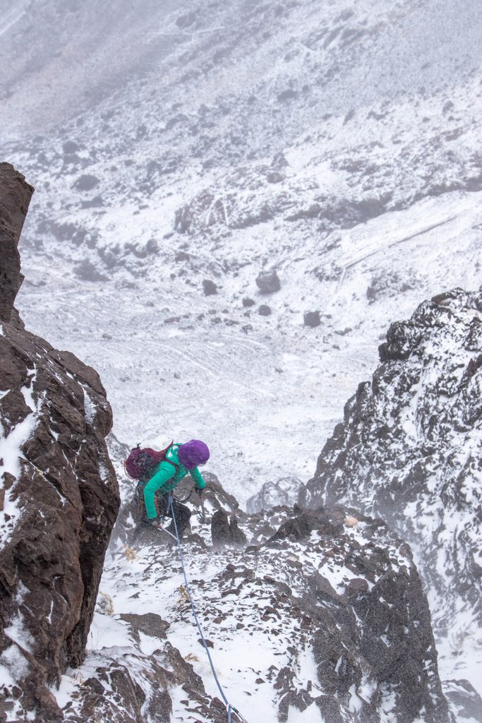 TypeTwoMedia's tweet image. A proper Scottish day in Morocco. All the time we'd been there we'd had blue skies and sunshine. We awoke this morning to falling snow and a stinging wind.  Three pitches of calm blue ice later and we popped back out into the white room. #Morocco #Toubkal #Iceclimbing  #Winter