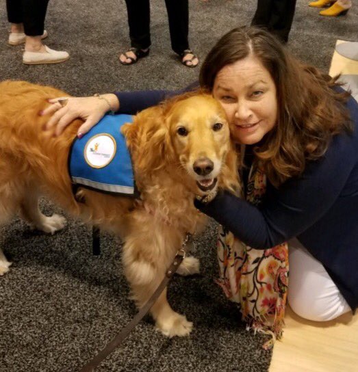 wenlman's tweet photo. My favorite part of #ASAE18 this year! @naylorllc  #ctcorps thank you bringing Juno to us!  I got my dog fix, she got lots of love! #adogslife #dogs #doglove #goldenretrievers https://t.co/mFCvCWpTzh