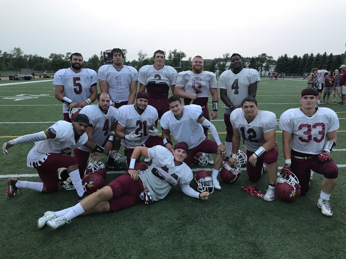 VCSU_Football's tweet photo. All of our Defensive Hammer Winners from 2018 Fall Camp.  Overall winner for this year is Dakota Johnson https://t.co/pJBF7eePpm