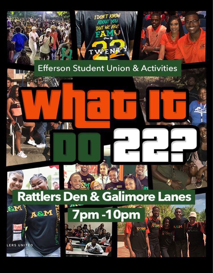 MylesxMcKay's tweet photo. Welcome to the hill FAMU22 🐍!! Don’t make move in day just about moving in!! Come hang with your class with free food, Karaoke, bowling and some music and let’s see what it REALLY do with #FAMU22 This Thursday 8/23/18 ✨ #WelcomeWeek2k18 🐍🍊 https://t.co/kNoqRl8zoj