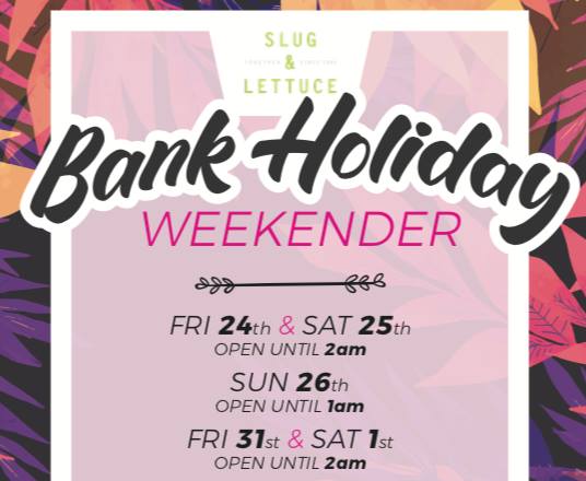 SlugFarnham's tweet photo. Our Bank Holiday Weekender Event has LANDED! Friday through to Sunday, enjoy your bank holiday weekend with 2-for-1 COCKTAILS, 8 for £10 SOURZ and 4 for £12 BOMBS - DON'T MISS OUT!
#slugandlettucefarnham #drinks #weekendvibes https://t.co/g4CGBZoV5V