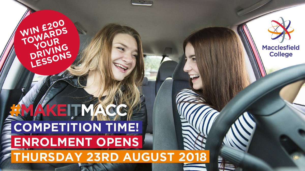 MaccCollegeNews's tweet photo. IT'S COMPETITION TIME!

You could win £200 towards your driving lessons!

All you have to do is take a picture at the college whilst you're enrolling this week and upload it to Instagram with the hashtag #MakeItMacc.
It's as easy as that!

T&amp;Cs apply. https://t.co/lWXeKGfvN2