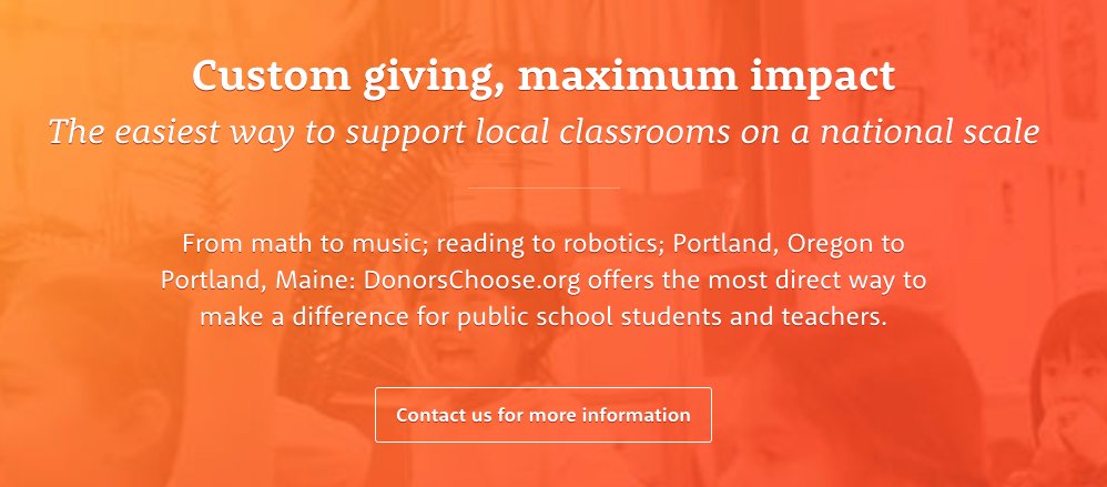 DonorsChoose's tweet image. Dear Twitter: If you know anyone working for a company or foundation that's looking for a new way to make a direct impact on education, send them along to our new Partnerships Center! We want to talk to them about supporting some amazing teachers. donorschoose.org/about/partner_…