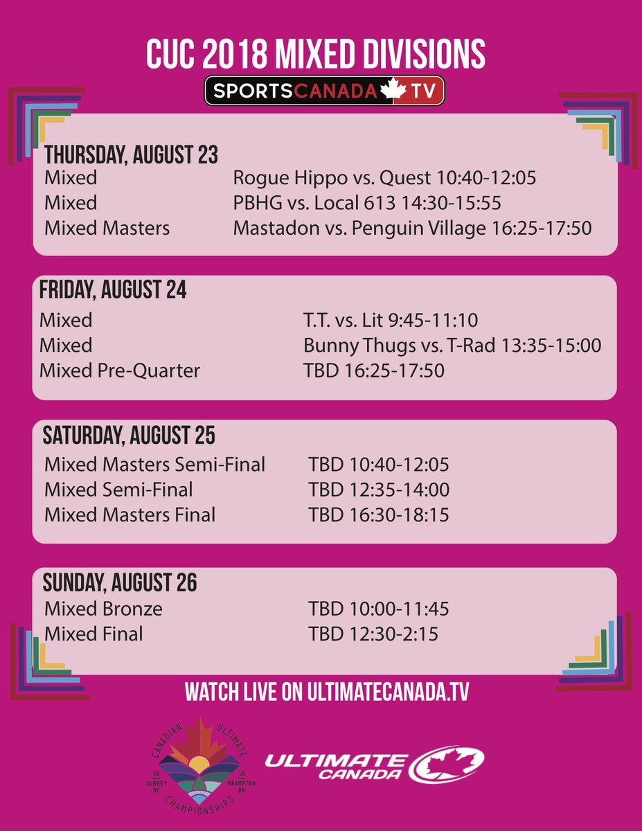 We are excited to be streaming another 11 games for you at #CUCSurrey! Tune into ultimatecanada.tv starting on Thursday for all the action! #CUC2018
